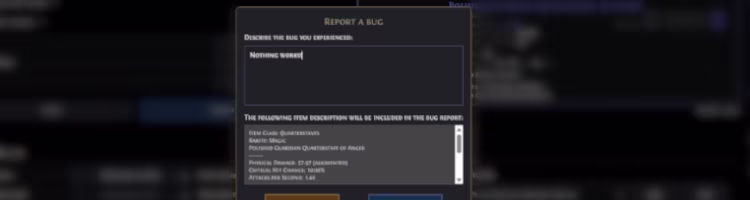 Bug report popup image